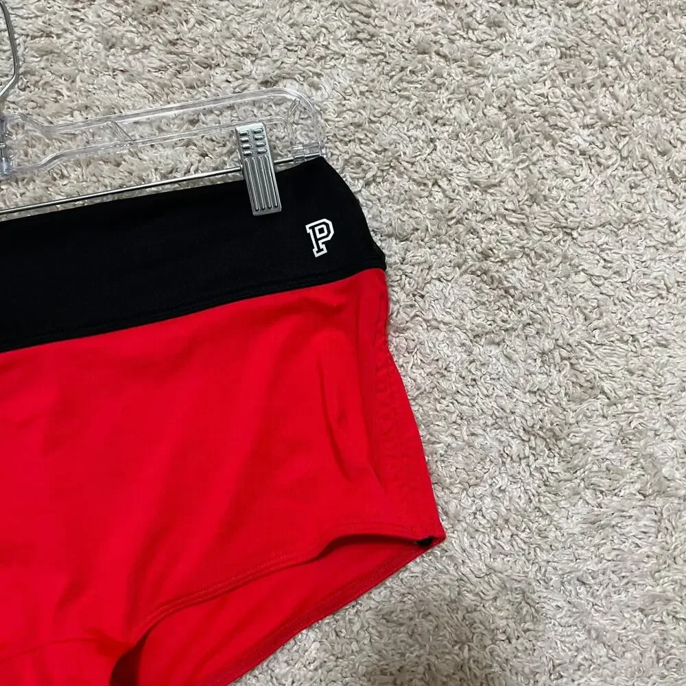Victoria's Secret PINK Ultimate Large Red Black Drawstring Gym To Swim Shorts